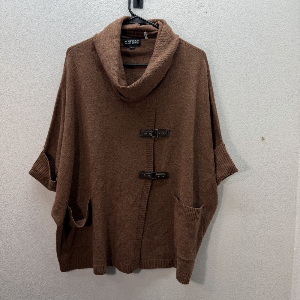 REPEAT Silver Edition Poncho Shawl 36/XS Boho Western Oversized Wool Cashmere